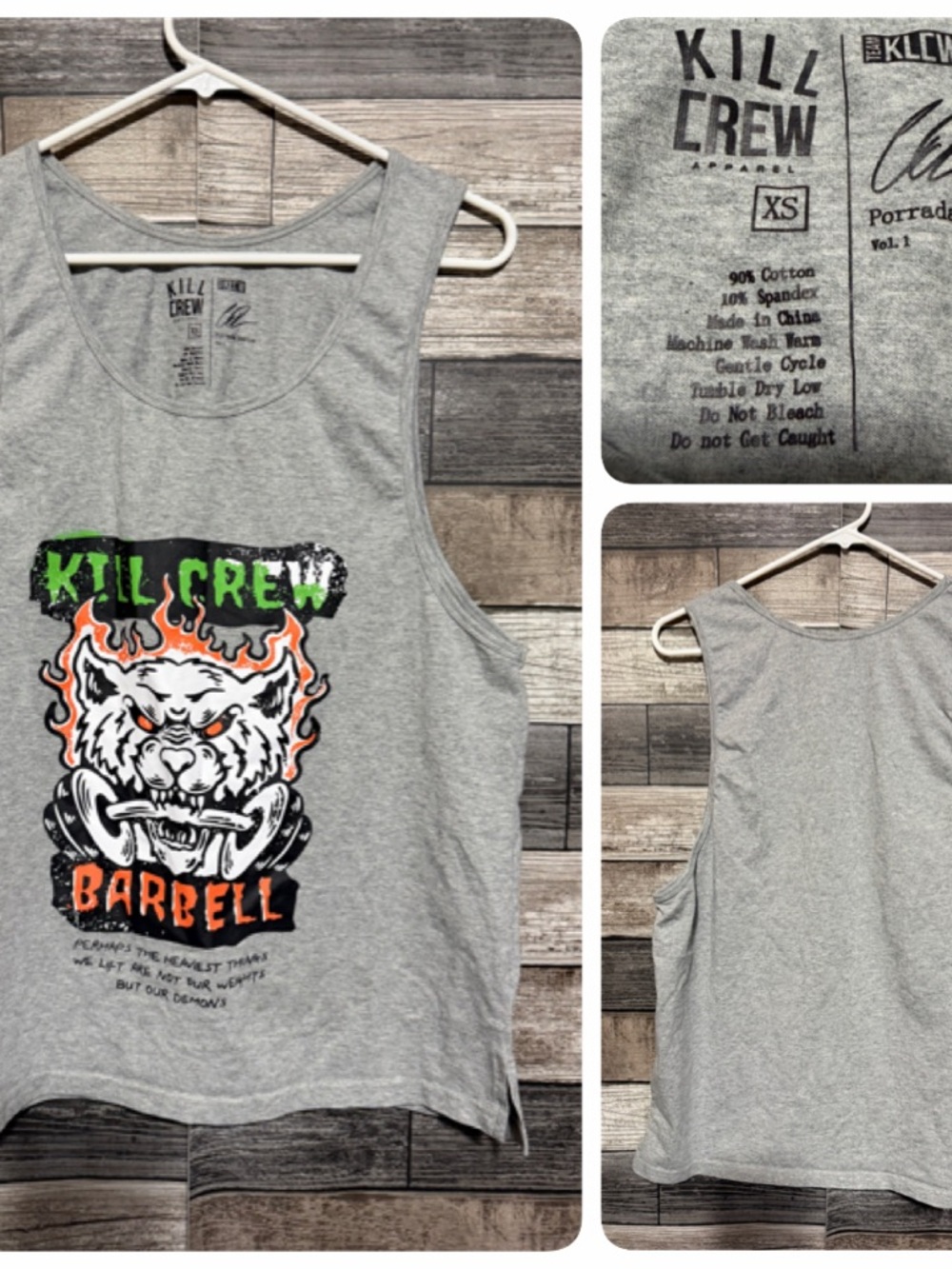 Kill Crew Barbell Tank Top Size XS Gray Porrada Series Vol 1 Cotton Blend